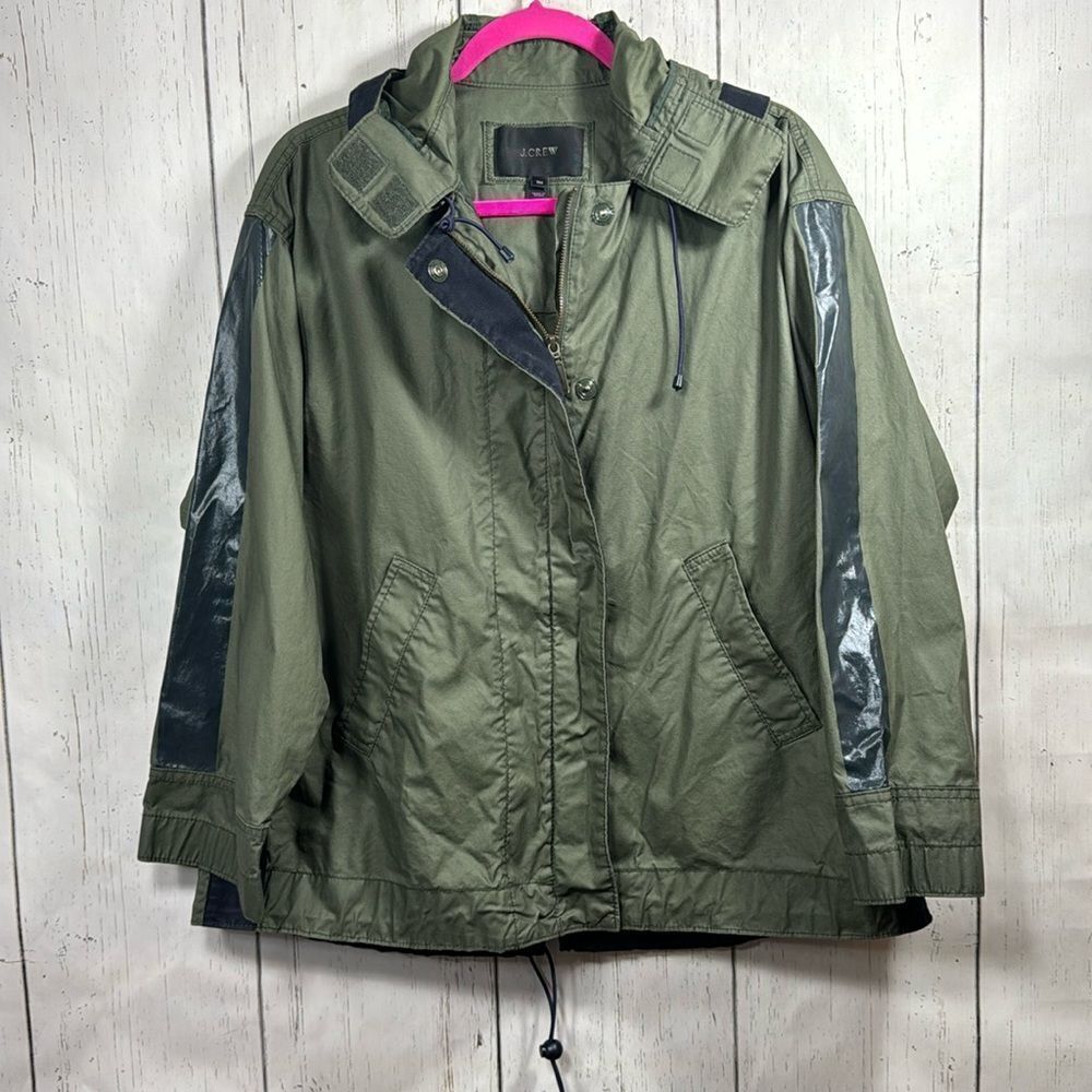 J.Crew Olive Green Utility Hooded Jacket M Tall Gorpcore Outdoor Streetwear